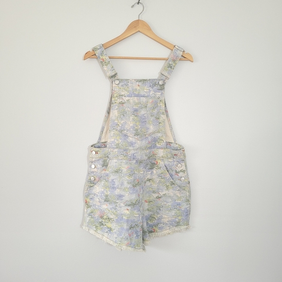 ANTHROPOLOGIE PILCRO Cut Off Short Pastel Print Denim Overalls w/Frayed Hem - Picture 5 of 15